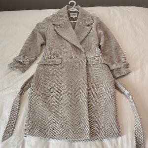 Express Beige Herringbone Trench Coat